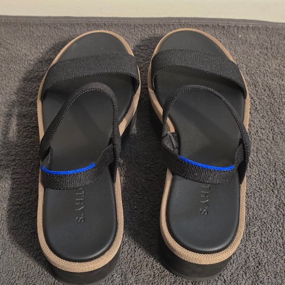 Rothy's The Pismo Platform Sandal Womens 9.5 Black Tan Knit Strappy 189-002 - Picture 4 of 8